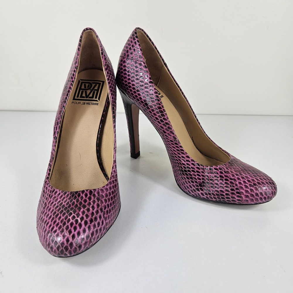 Pour La Victoire Womens 6 Purple Snakeskin Embossed Leather Stiletto Pumps Heels